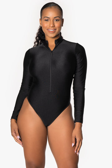 Black Long Sleeve T-Neck Bodysuit